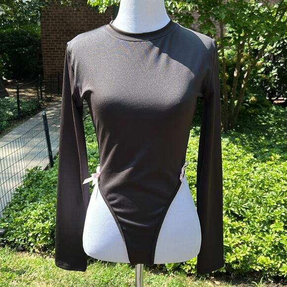 Edikted Black Marlo Highcut Bodysuit - Picture 2 of 8